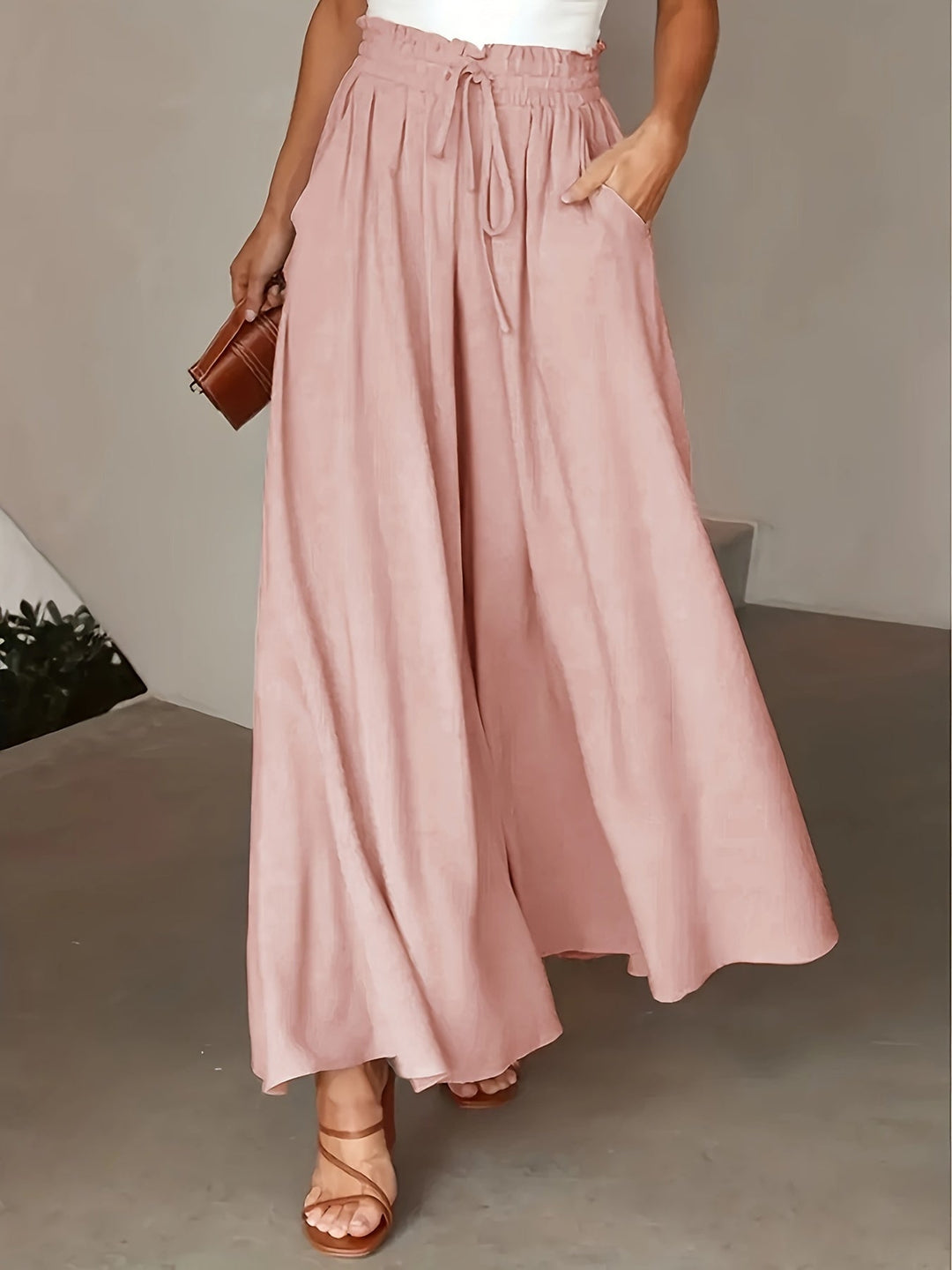 Pantaloni Palazzo Donna Vita Alta Stile Boho Comfort Estivo