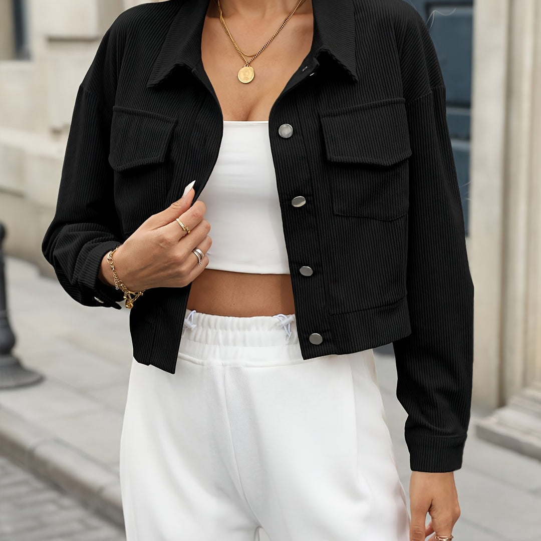 Giacca Corta Donna in Velluto a Coste Stile Casual Elegante