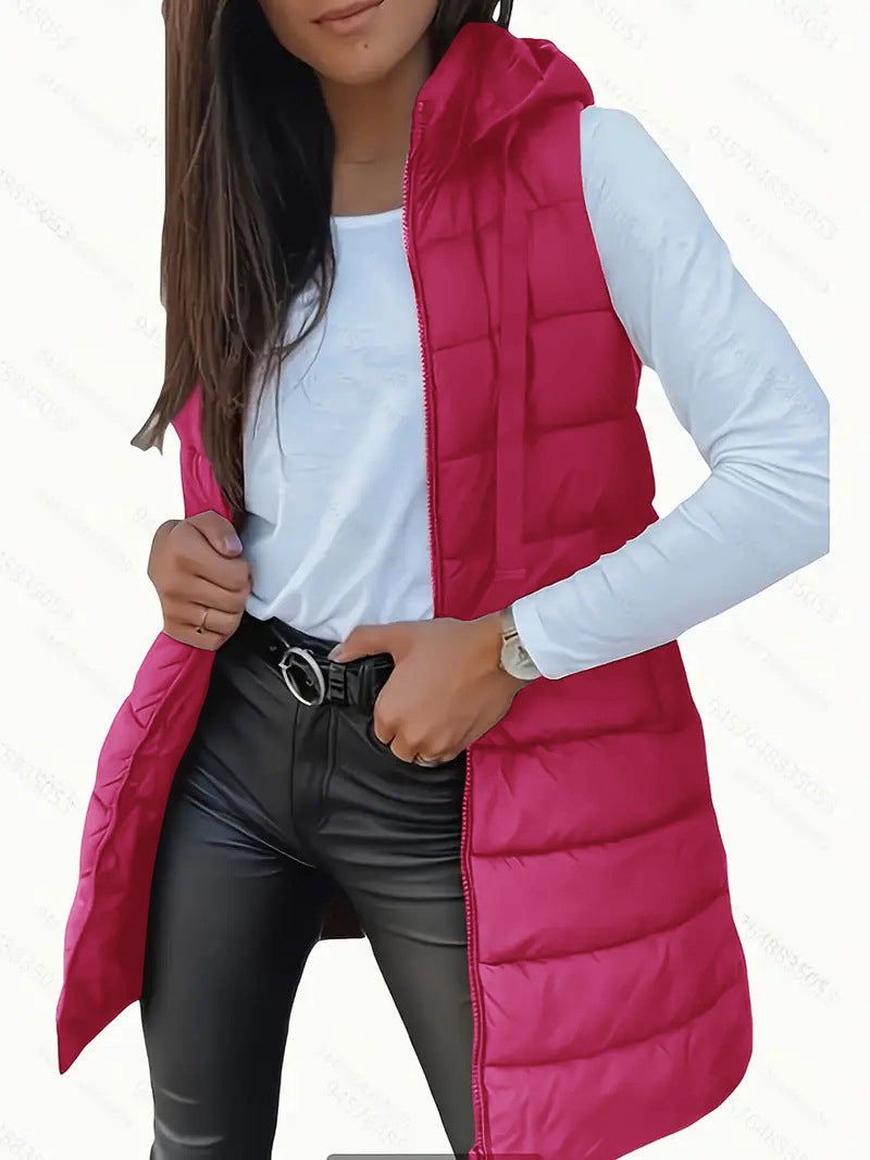 Gilet Donna Piumino Imbottito Leggero Smanicato Cappuccio Lungo