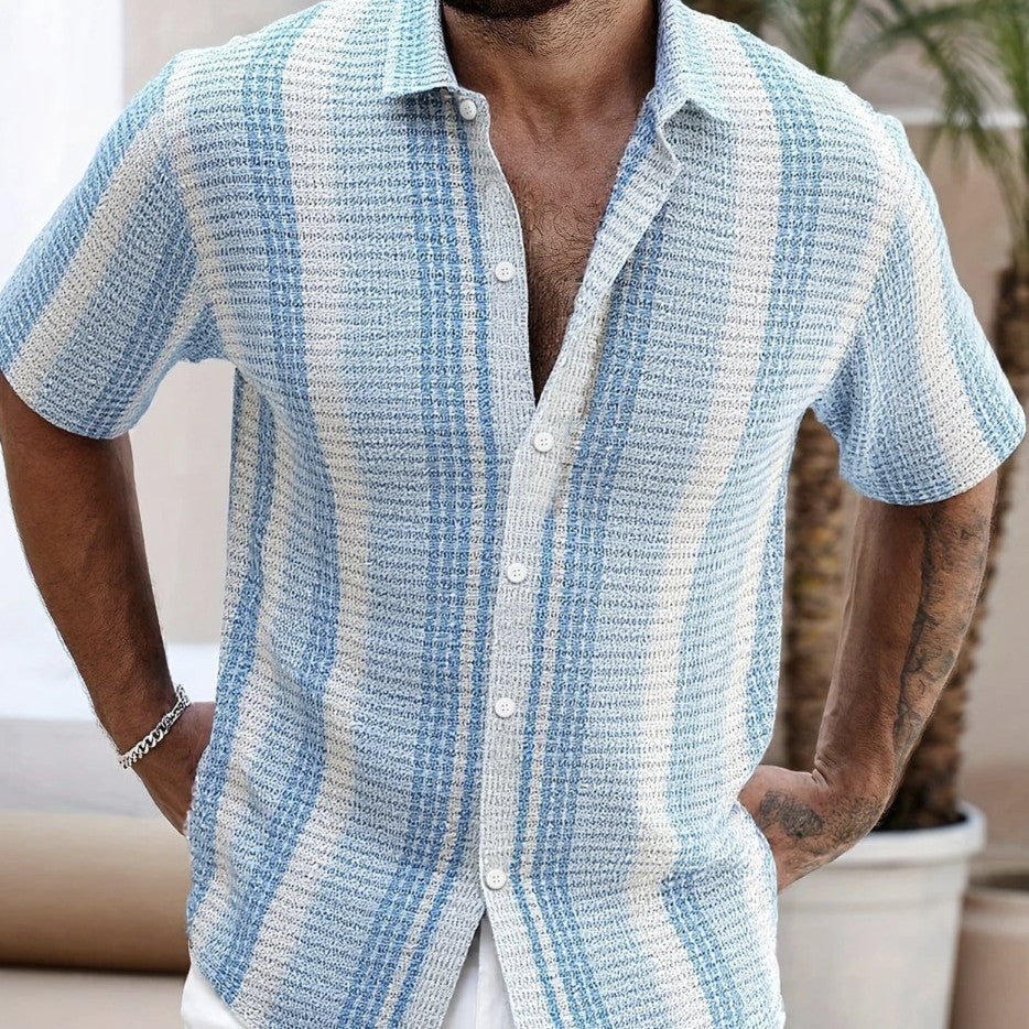 Camicia Uomo Casual Stampa 3D Maniche Corte Vestibilità Slim - Vesarelli