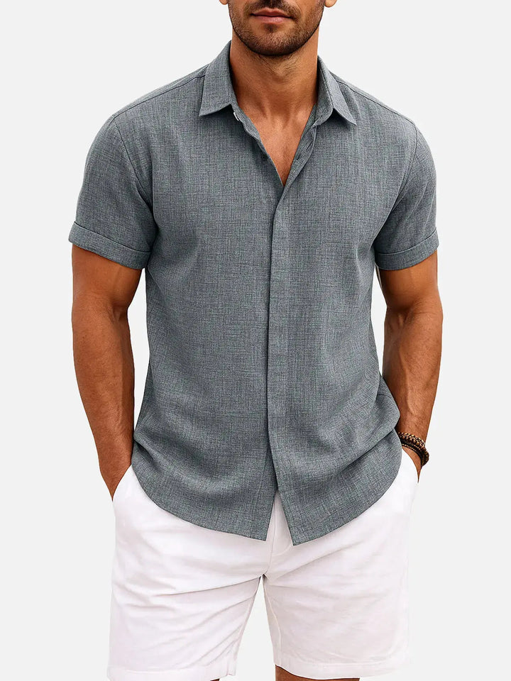 Camicia Uomo Misto Cotone Lino Maniche Corte