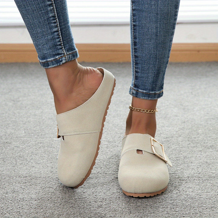 Mules Donna Tessuto Confortevole Cinturino Fibbie Morbida Soletta