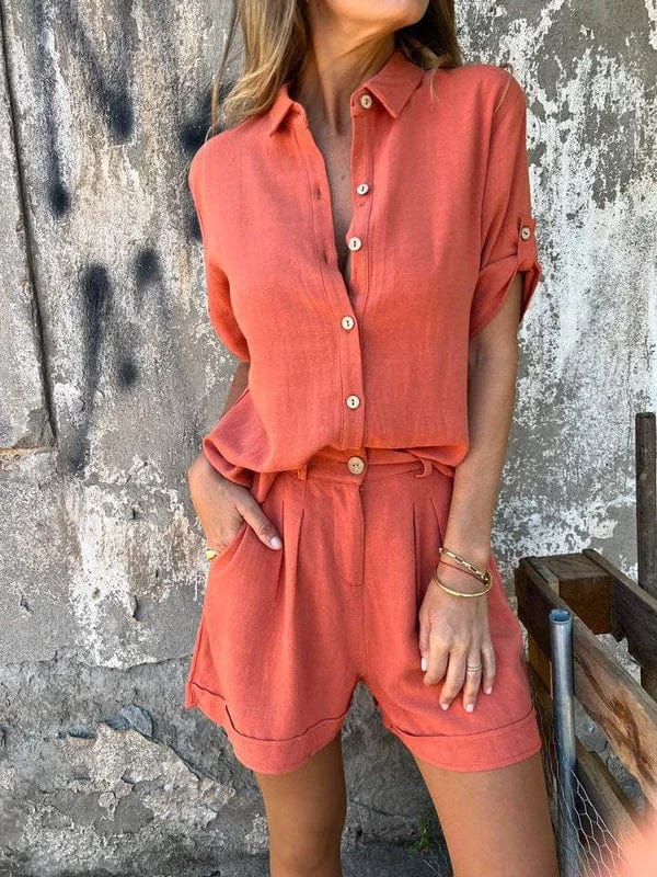 Completo Donna Camicia e Pantaloncini Leggero Casual Estivo