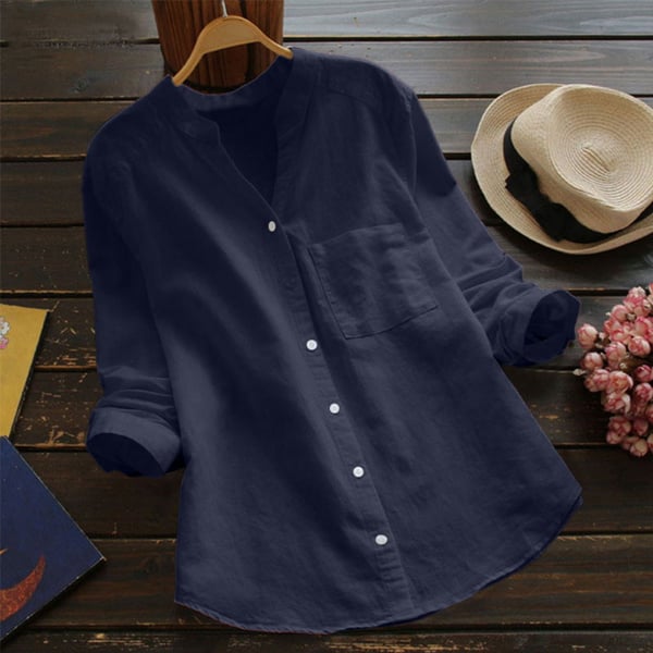 Camicia Donna Cotone Maniche Lunghe Scollo a V