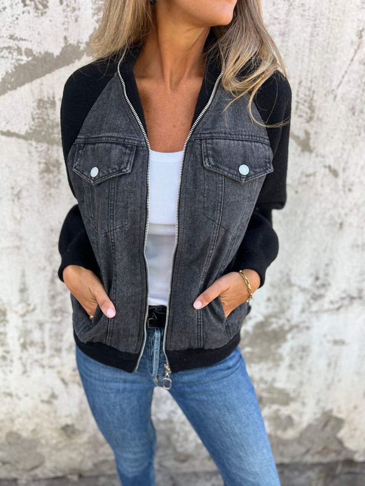 Giacca Donna Elegante Scollo a V con Cerniera Casual