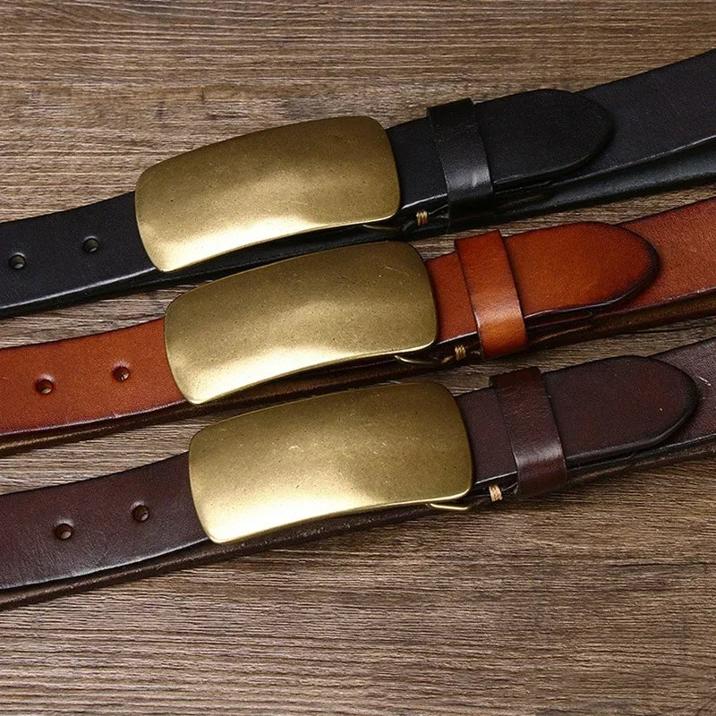 Cintura Uomo in Pelle con Fibbia in Ottone Stile Casual Elegante