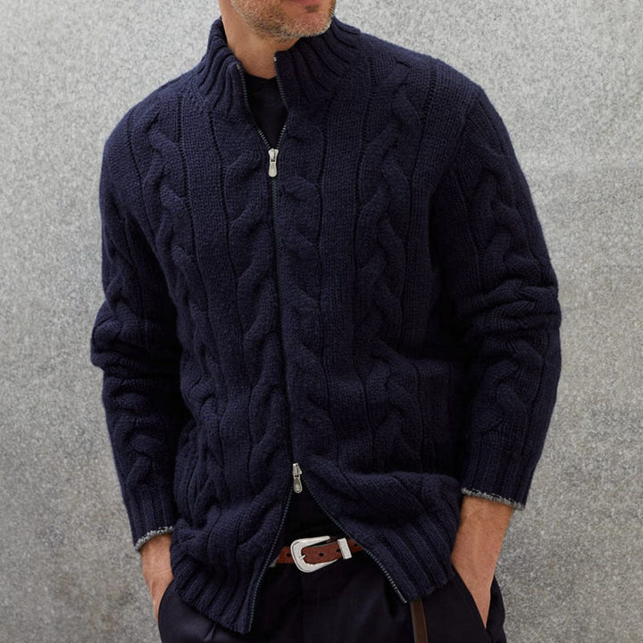 Maglione Uomo Maglia a Trecce Collo Alto con Cerniera - Vesarelli