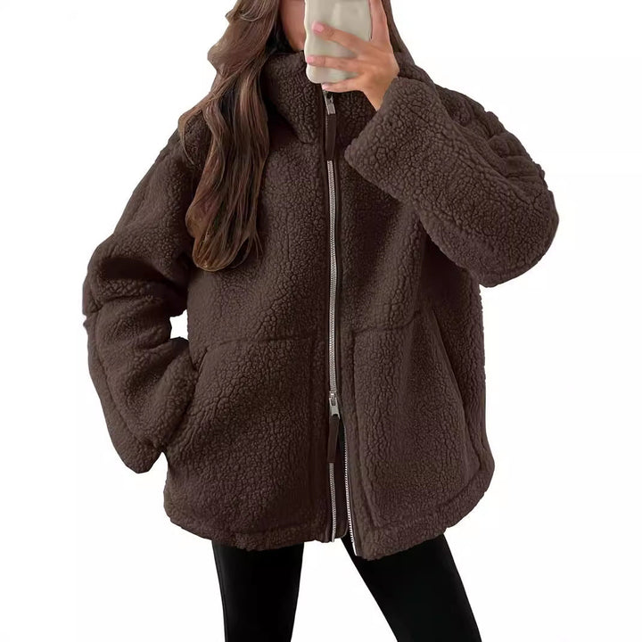 Giacca Donna in Pile Colletto a Punta Tasche Casual