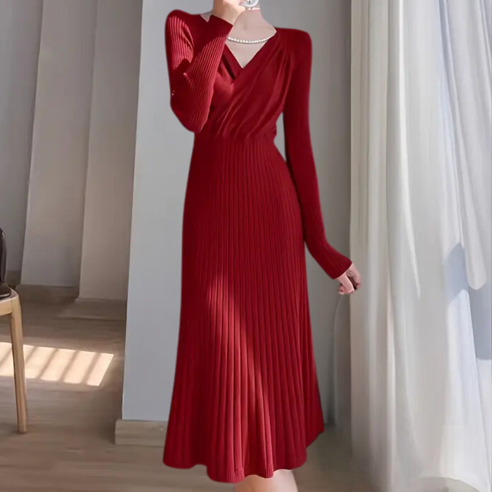 Abito Midi Donna Maglia Sottile Vestibilità Elegante