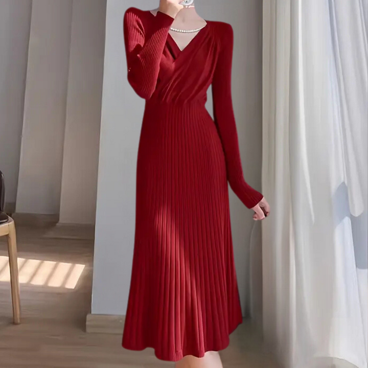 Abito Midi Donna Maglia Sottile Vestibilità Elegante