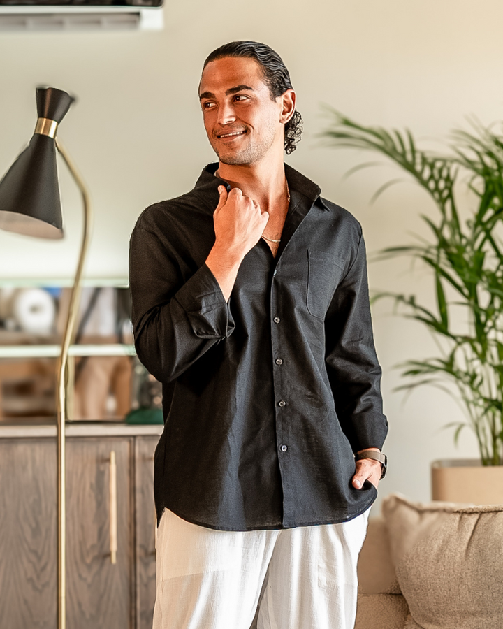 Set Coordinato Uomo in Lino Camicia e Pantaloni Slim
