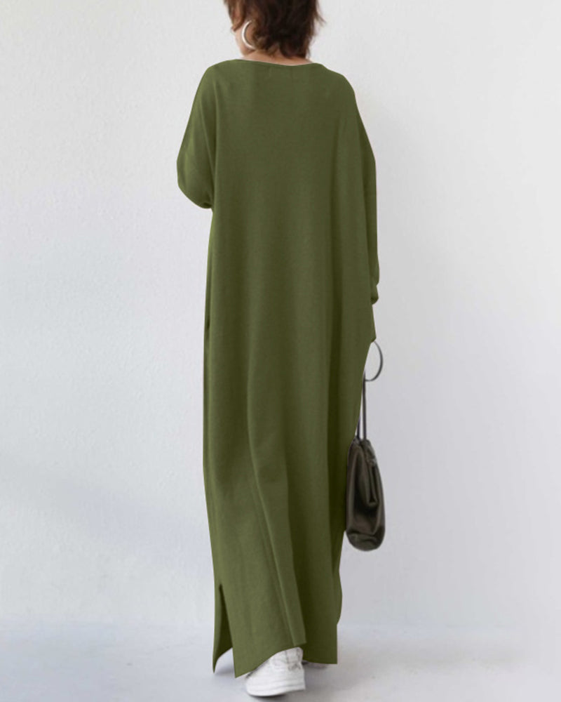 Abito Lungo Donna Casual Maniche Lunghe Vestibilità Ampia