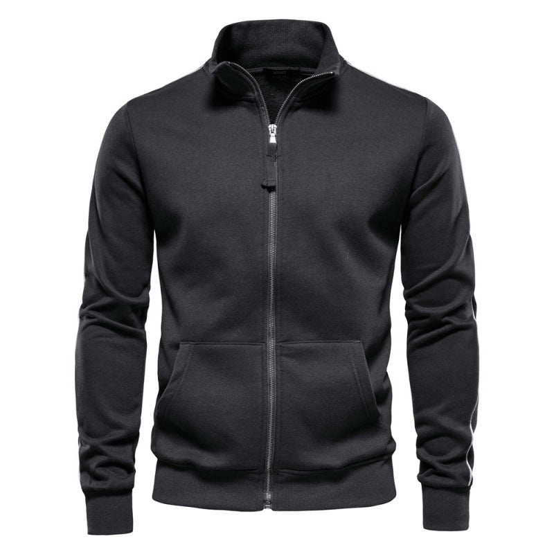 Felpa Uomo Casual Calda con Collo Alto Cerniera e Tasche