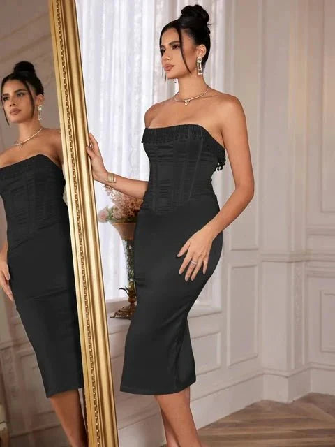 Abito Lungo Donna Senza Spalline Elegante