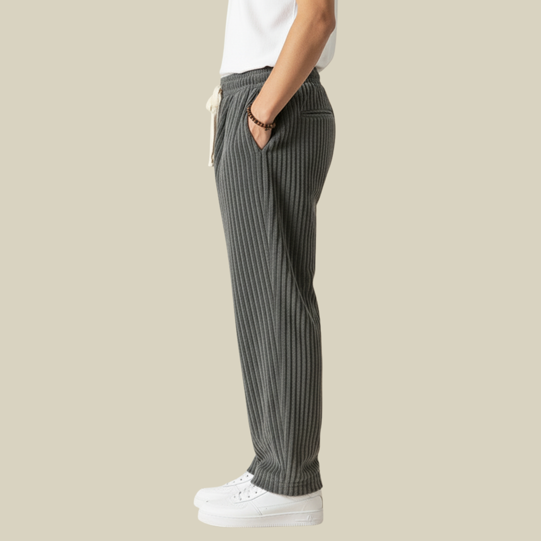Pantaloni Uomo in Velluto a Coste Comodi Vita Elastica con Tasche