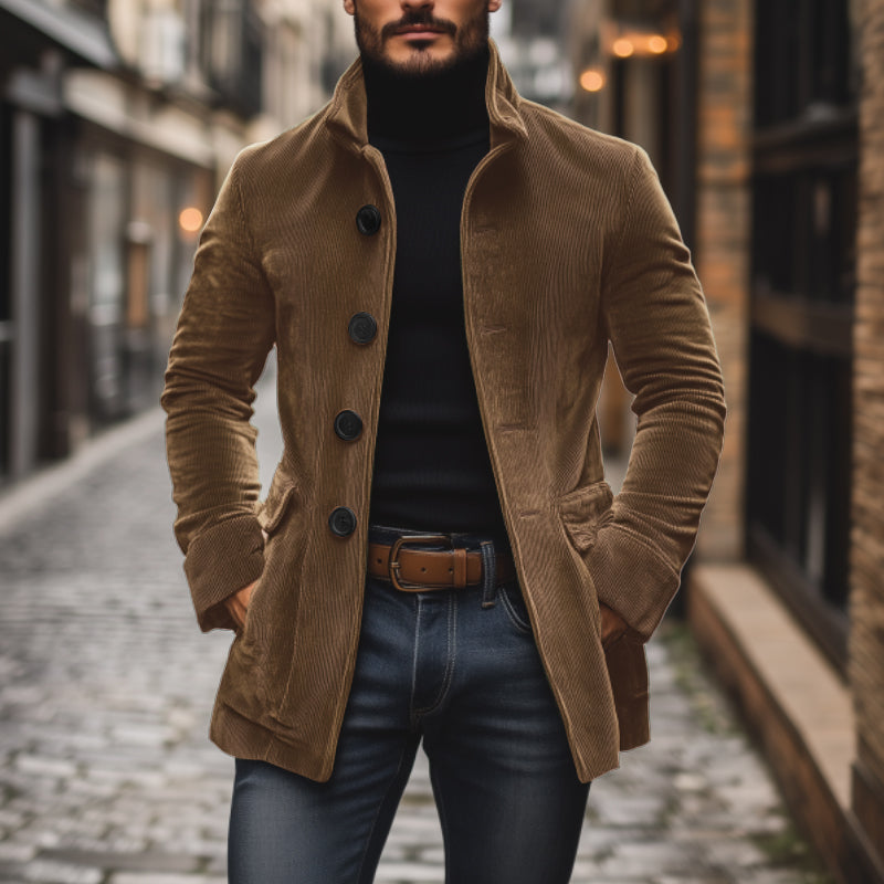 Cappotto Corto Uomo in Velluto a Coste Slim Fit Collo Alto