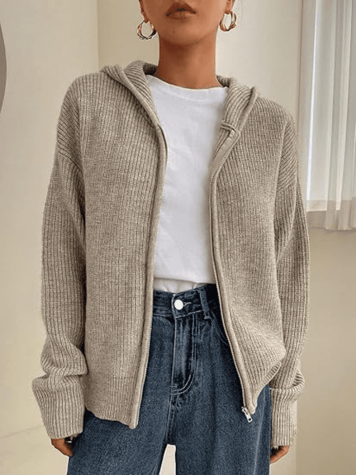 Felpa Donna in Maglia con Cappuccio e Cerniera