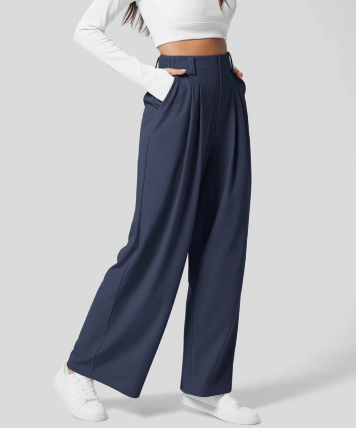 Pantaloni Donna Eleganti Vita Alta Tessuto Elastico