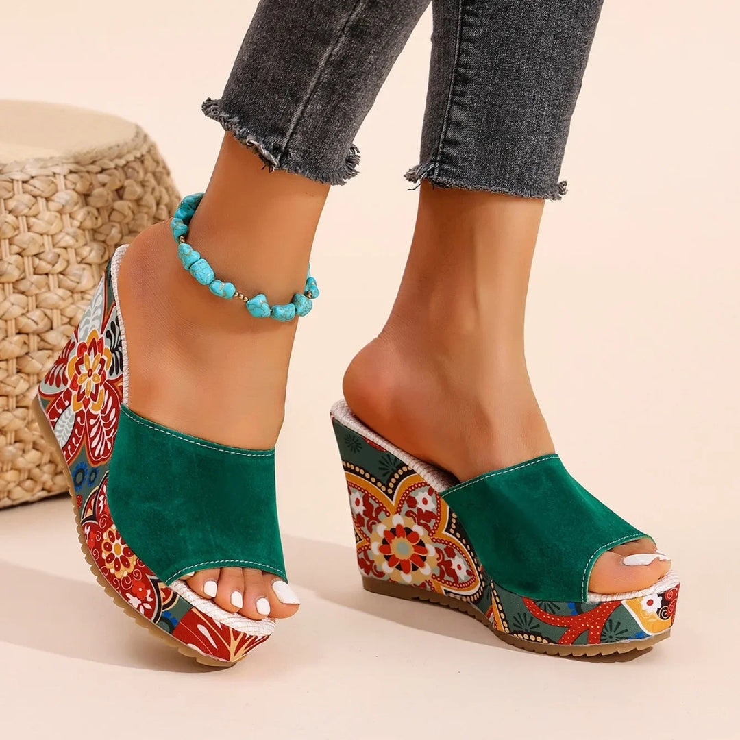 Sandali Donna in Velluto Zeppa Comoda Stile Boheme Estivo - Vesarelli
