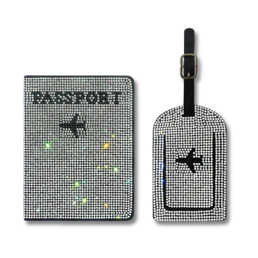 Set Porta Passaporto e Etichetta Bagaglio Scintillante Unisex - Vesarelli