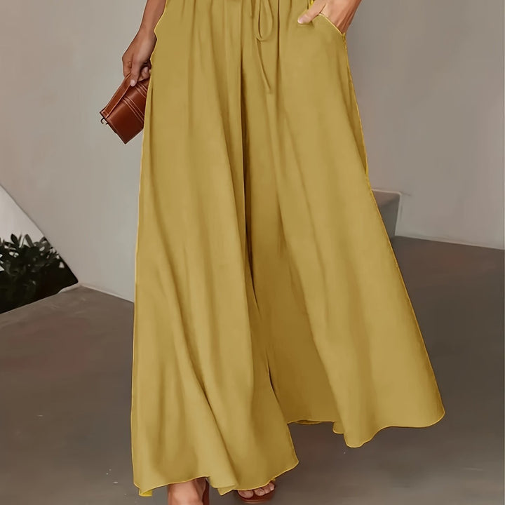 Pantaloni Palazzo Donna Vita Alta Stile Boho Comfort Estivo