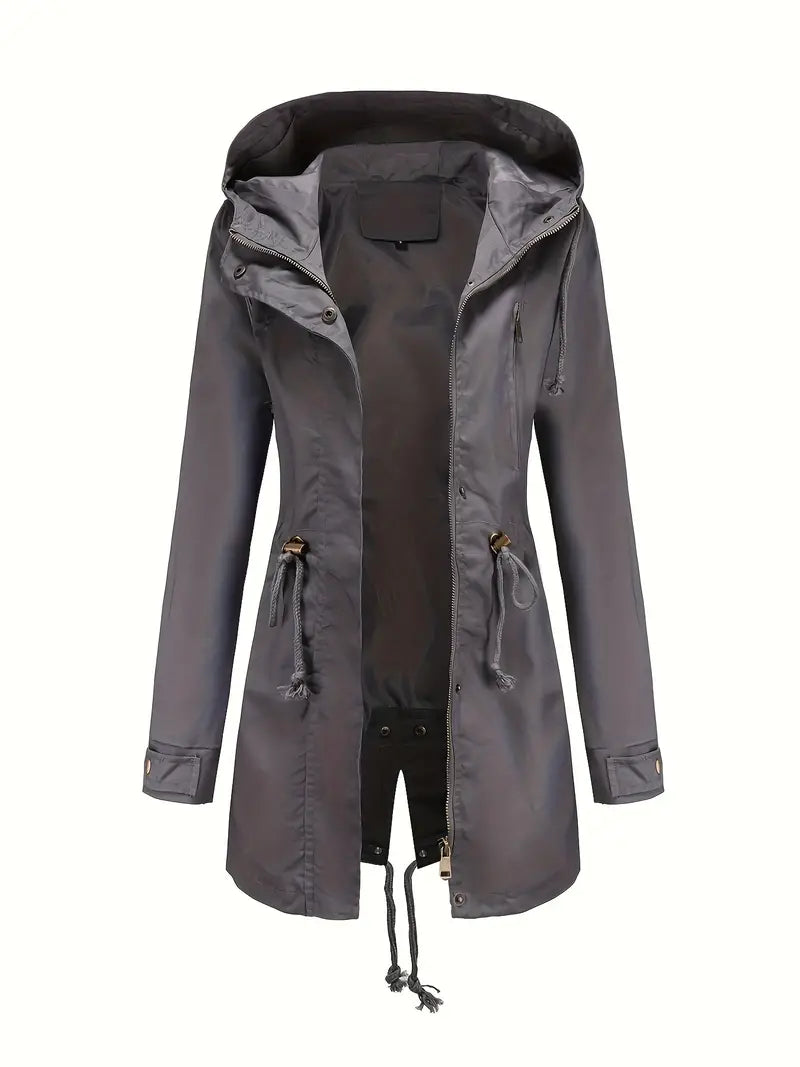 Trench Donna Impermeabile Manica Lunga con Cappuccio