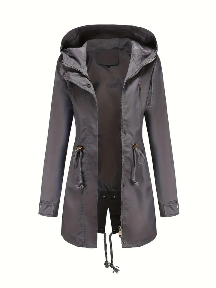 Trench Donna Impermeabile Manica Lunga con Cappuccio