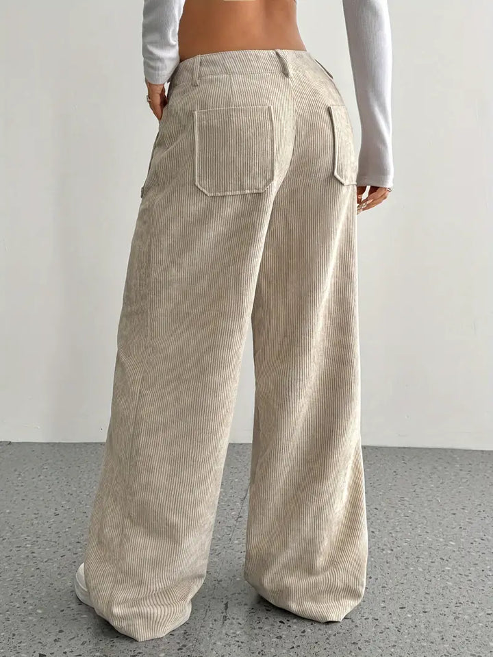 Pantaloni Donna a Coste Vita Alta Gamba Larga