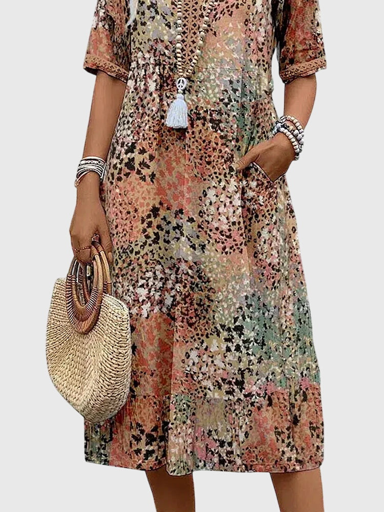 Abito Midi Donna Stampa Floreale Linea Morbida