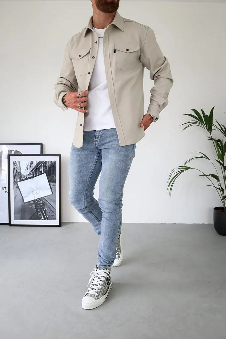 Camicia Uomo Bottoni Eleganti Tessuto Morbido Classica