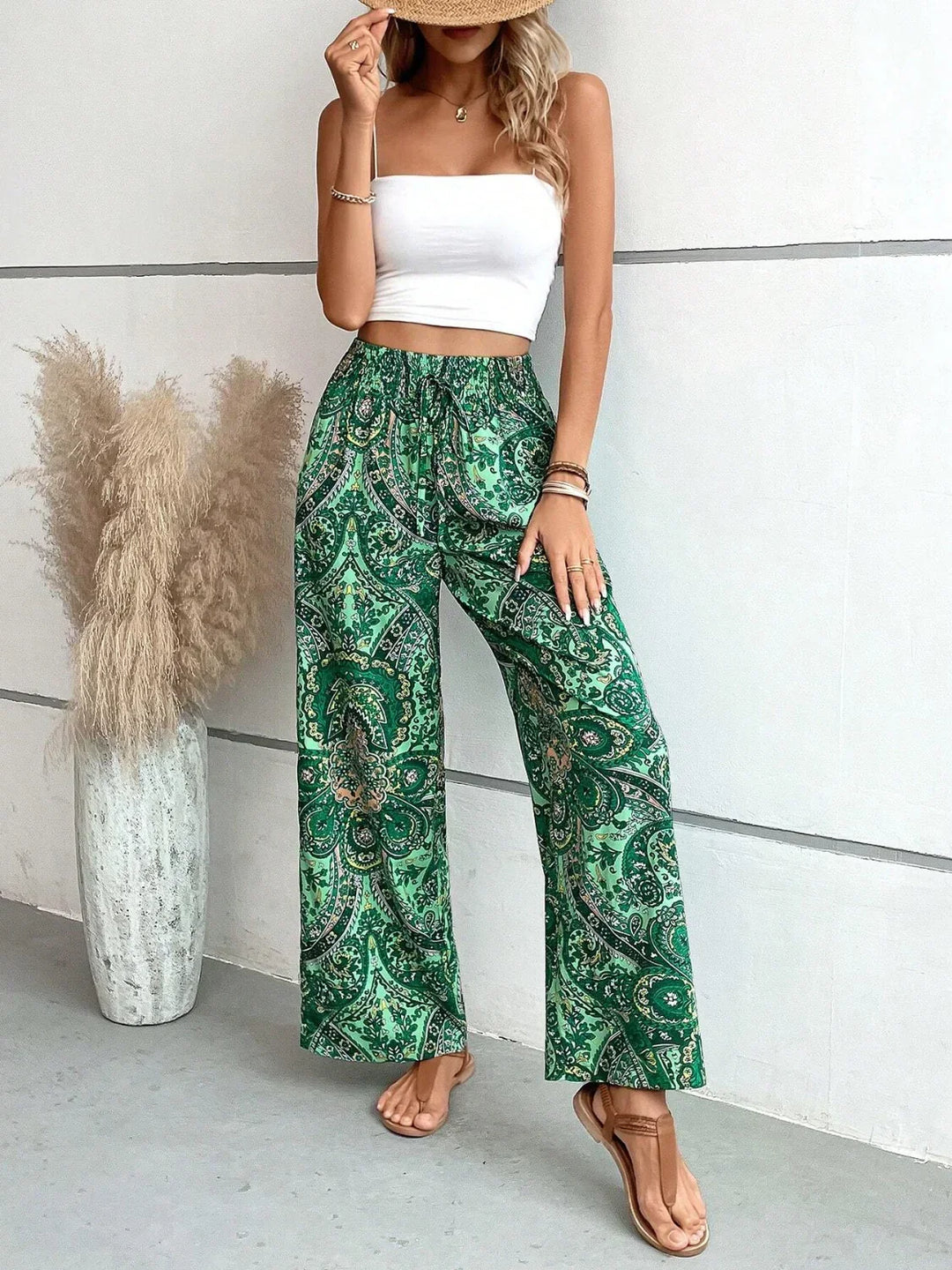 Pantaloni Donna Stampati Tessuto Leggero Taglio Largo
