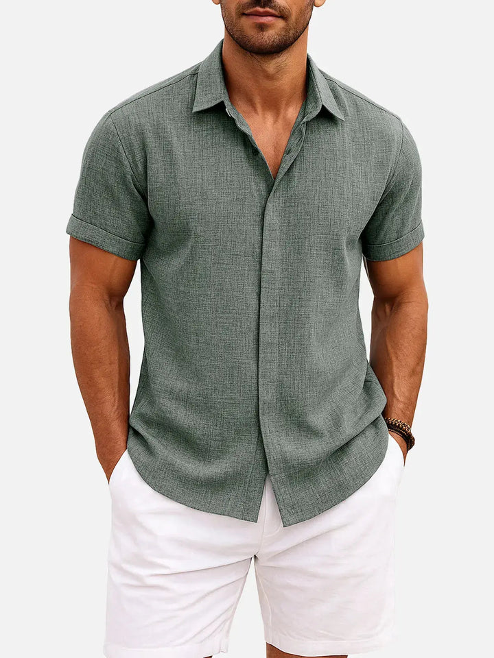 Camicia Uomo Misto Cotone Lino Maniche Corte