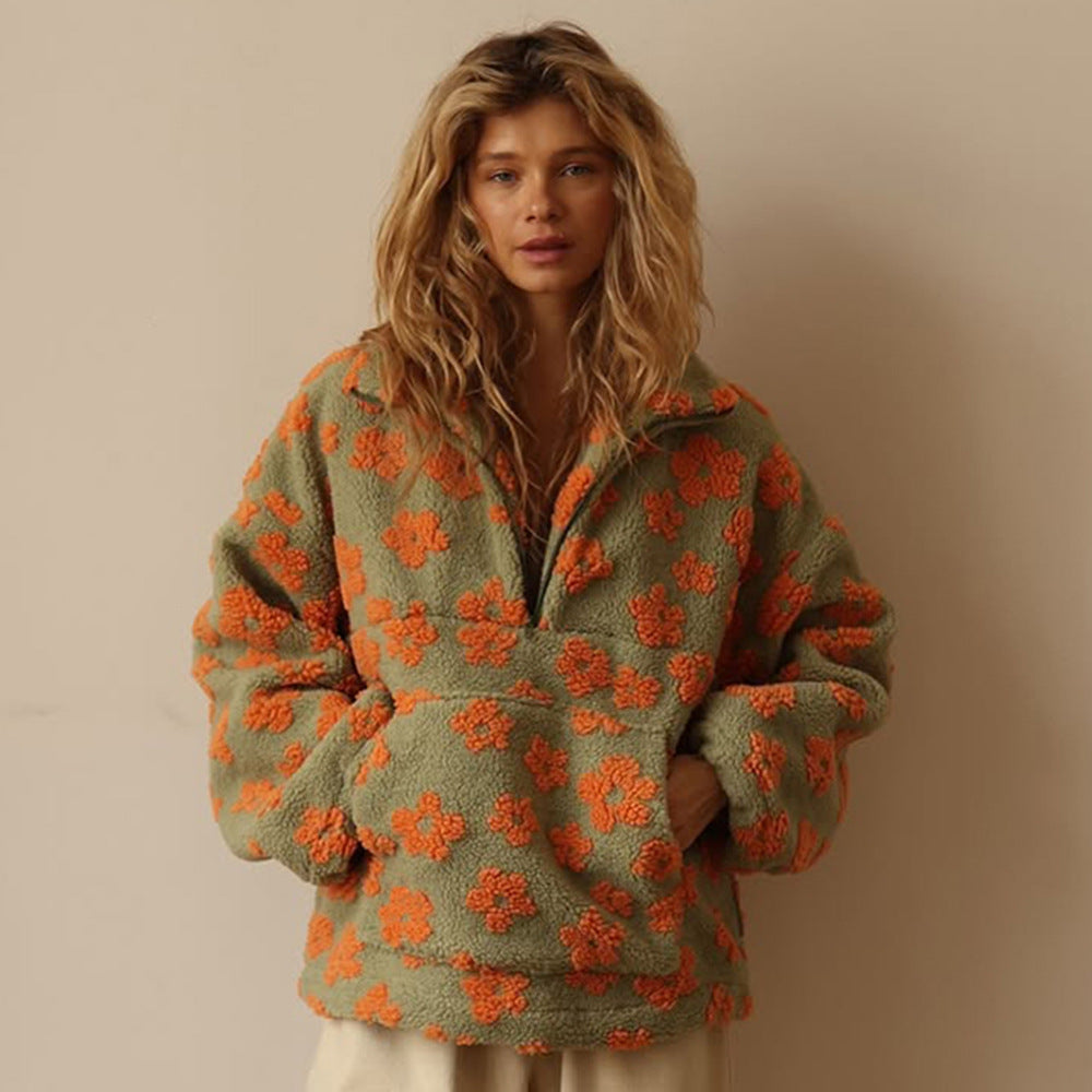Felpa Donna in Pile Casual con Cerniera e Tasca Frontale