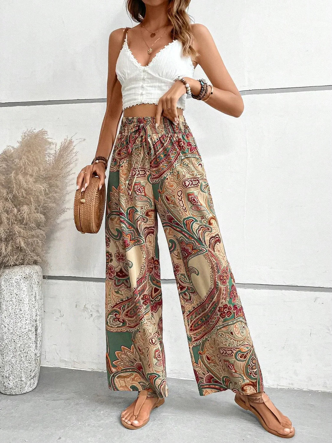 Pantaloni Donna Stampati Tessuto Leggero Taglio Largo