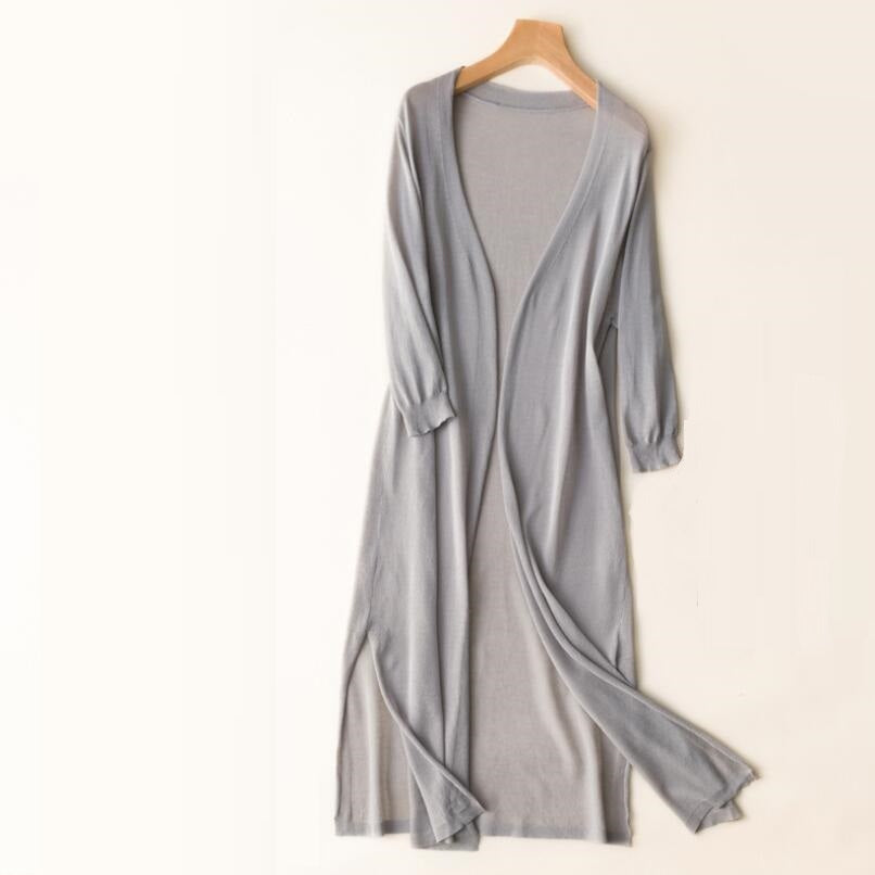 Cardigan Lungo Donna Leggero Aperto Manica Lunga - Vesarelli