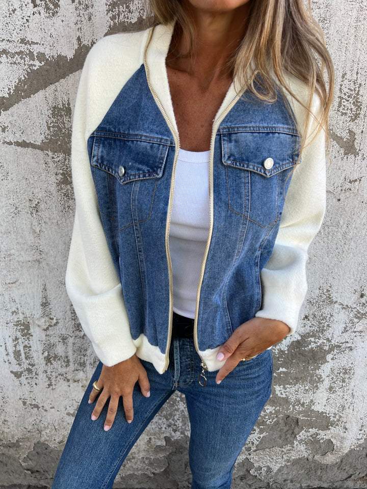 Giacca Donna Elegante Scollo a V con Cerniera Casual