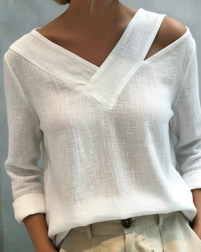 Donna Elegante Scollo a V Asimmetrico Manica Corta - Vesarelli