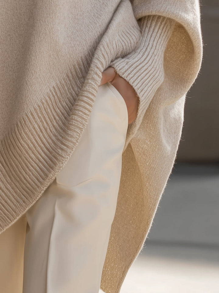 Maglione Poncho Donna in Maglia Lunga Morbida Oversize