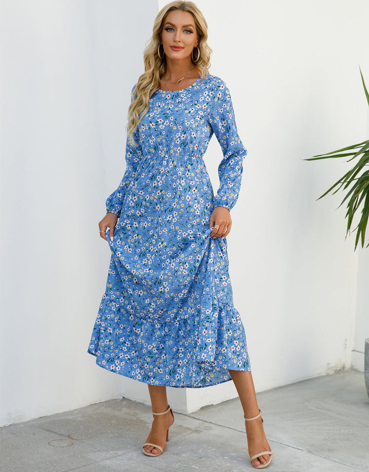 Abito Donna in Chiffon Floreale Scollo Rotondo Elegante