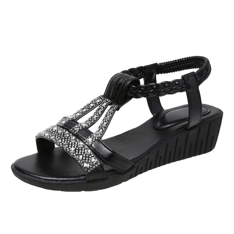Sandali Donna Boho Zeppa Strass Aperti Comodi Estate