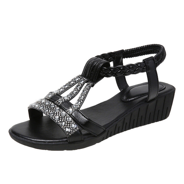 Sandali Donna Boho Zeppa Strass Aperti Comodi Estate
