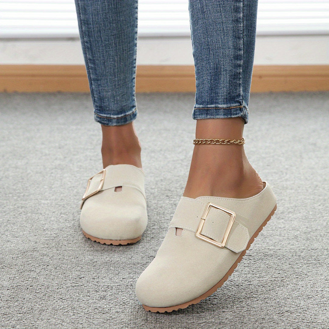 Mules Donna Tessuto Confortevole Cinturino Fibbie Morbida Soletta