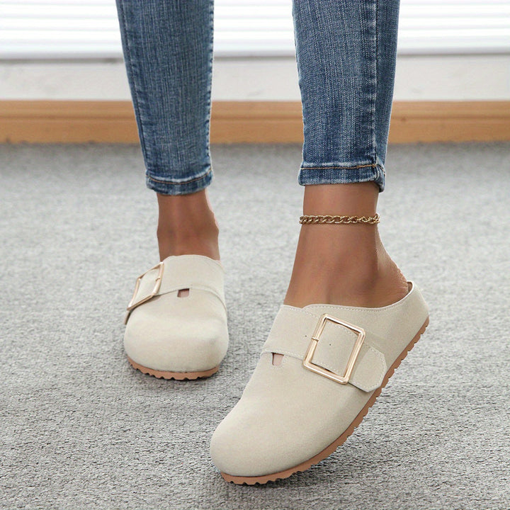 Mules Donna Tessuto Confortevole Cinturino Fibbie Morbida Soletta