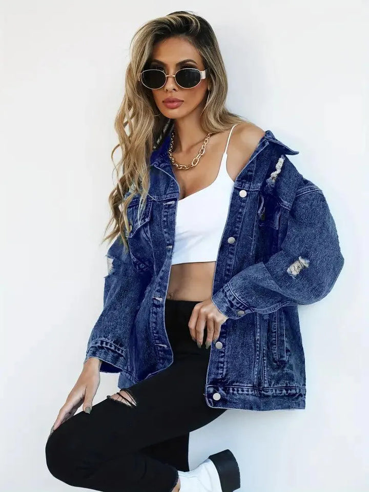 Giacca Donna Denim Impermeabile Foderata Oversize