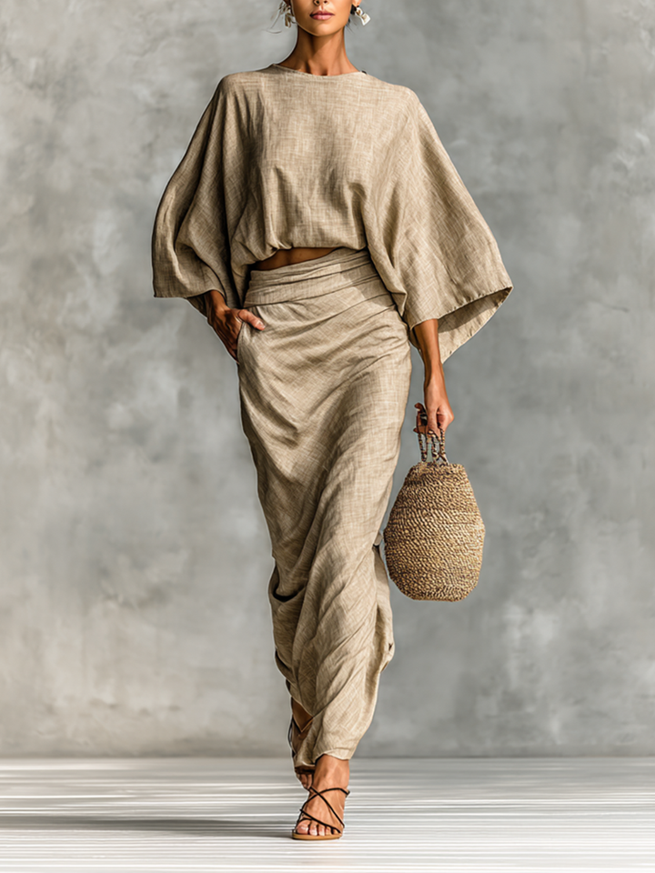 Completo Donna Maniche Pipistrello Gonna Lunga Elegante