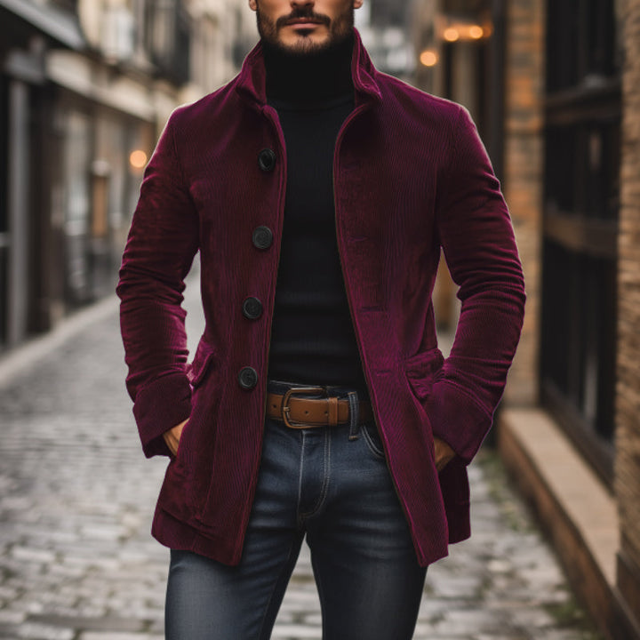 Cappotto Corto Uomo in Velluto a Coste Slim Fit Collo Alto