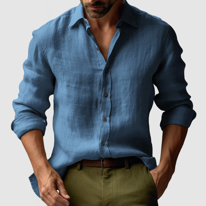 Camicia Uomo Vintage Maniche Lunghe Tessuto Traspirante