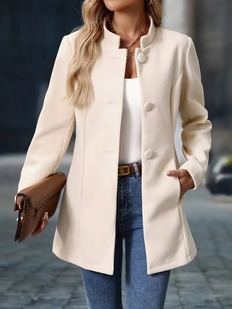 Cappotto Invernale Donna Media Lunghezza Collo Alto Bottoni