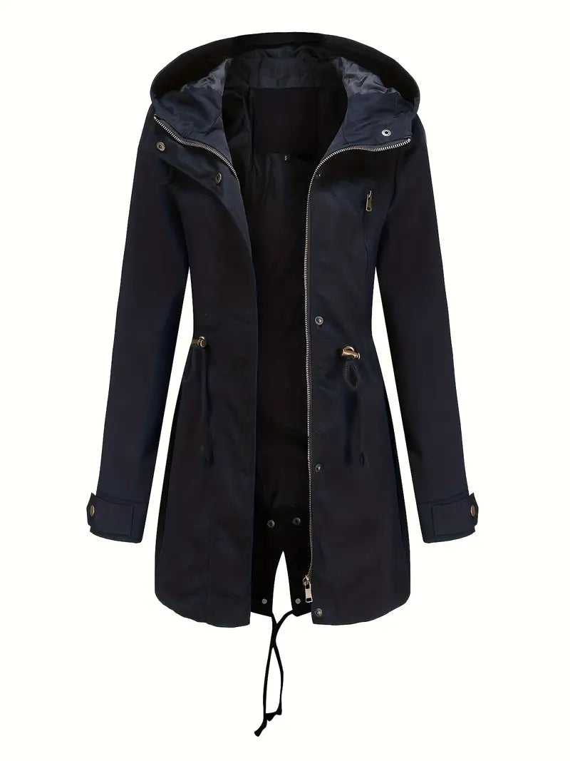 Trench Donna Impermeabile Manica Lunga con Cappuccio