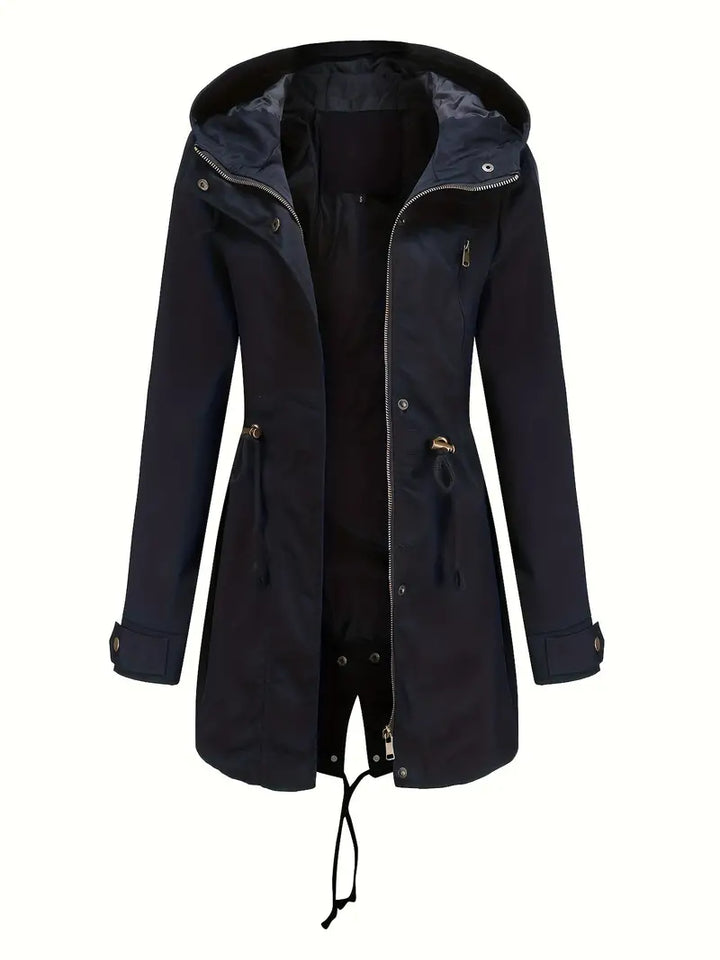 Trench Donna Impermeabile Manica Lunga con Cappuccio